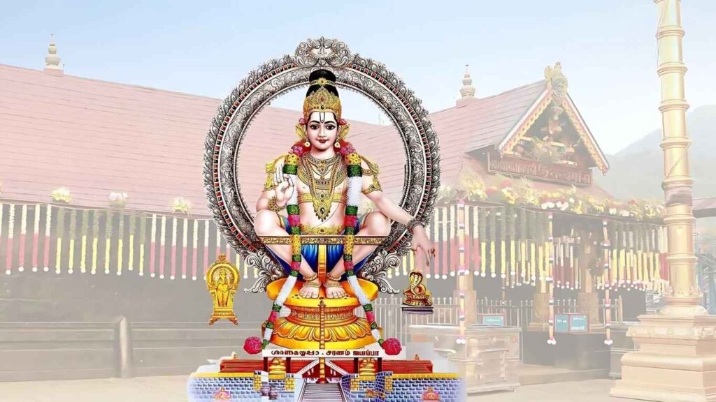 The Sabarimala Ayyappan deity, fully decorated, at the well-known Sabarimala temple in Kerala – a sacred place for pilgrimage.