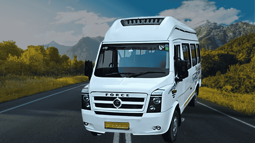 The Force Tempo Traveller van has 12 seats and is perfect for group trips and airport transfers when you book a cab in Madurai.