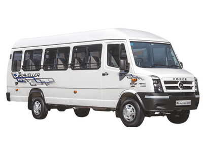 The White Force Traveller van is great for group trips in Madurai. It has big windows and seats 12-17 people, making it perfect for booking a group cab.