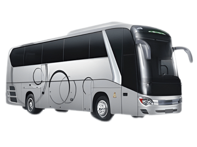 BharatBenz AC mini bus is waiting at the stand. It's a great coach with 30–35 seats for group tours and business cab bookings in Madurai.